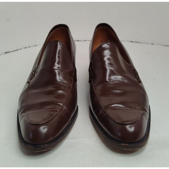 Ralph Lauren 2 inch Heeled Leather Slip On Loafer Shoes Shiny Brown Size 8 - Picture 2 of 7